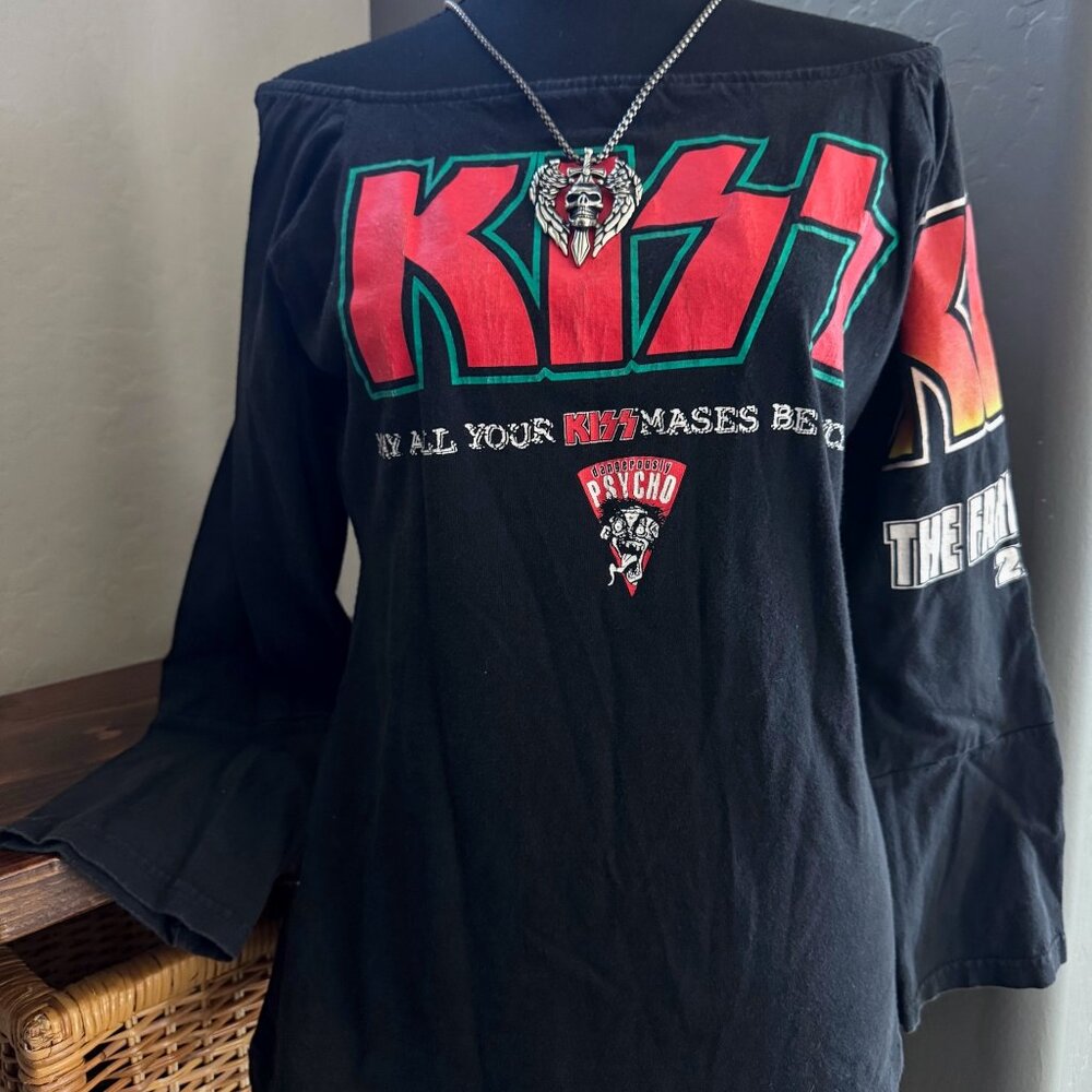 Vintage KISS Ladies Black Remade One of a Kind Off the Shoulder Concert T Shirt